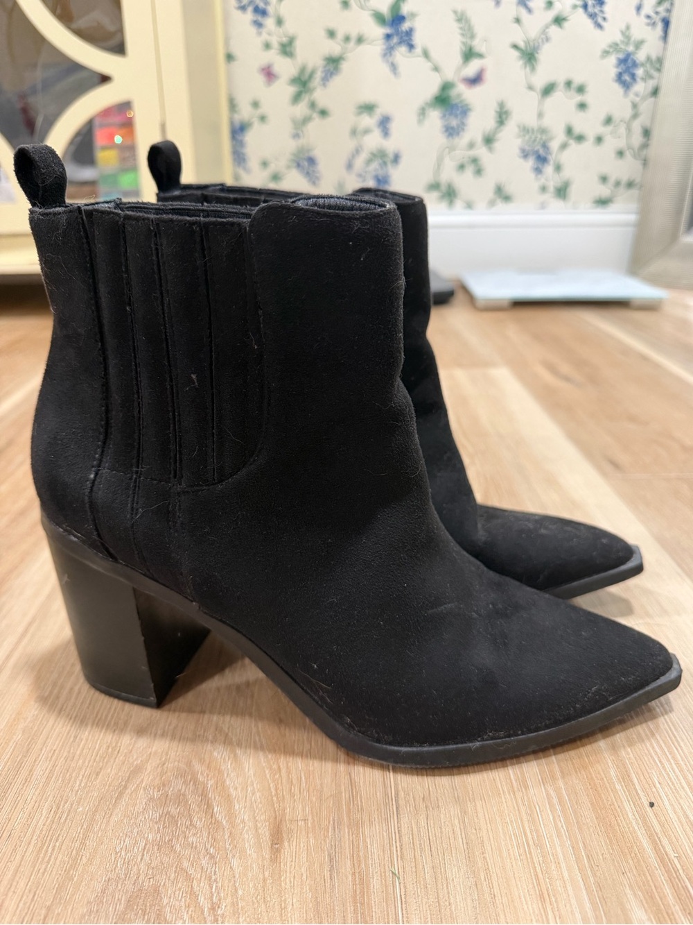 Black Suede Pointed Toe Ankle Boots - Women's